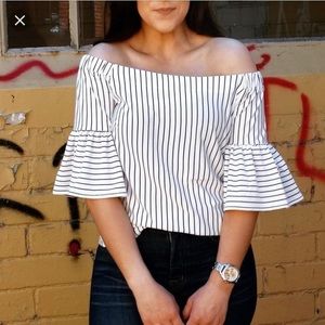 Banana Republic Crepe Stripe Off the Shoulder Top